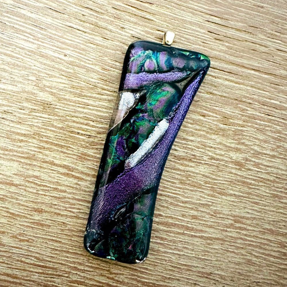 Dichroic Glass Purple Teal Green Iridescent Necklace Pendant